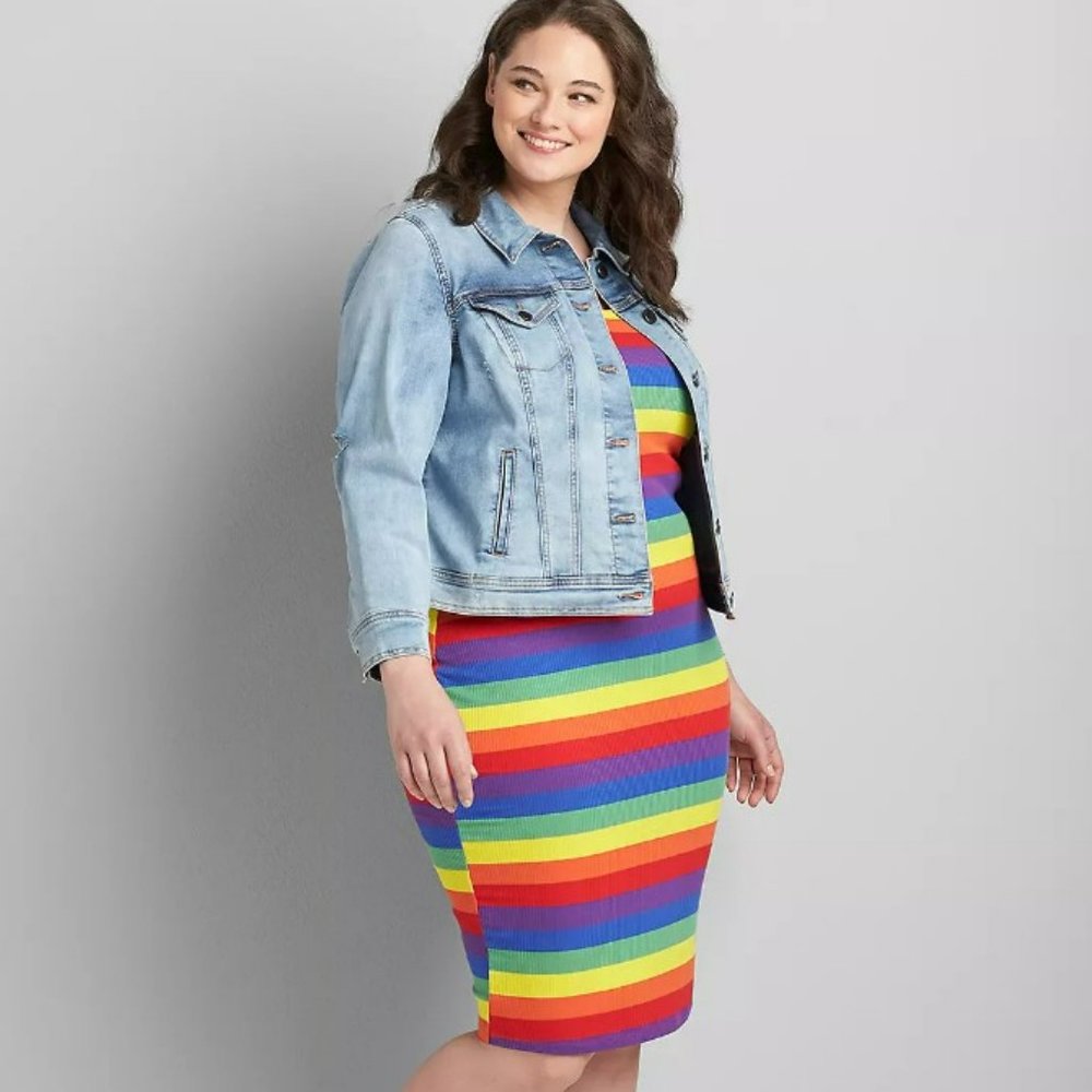 Lane Bryant Bright Rainbow Stripe Ribbed Bodycon Dress